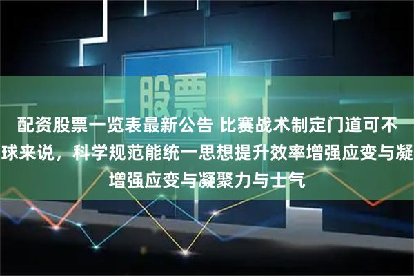 配资股票一览表最新公告 比赛战术制定门道可不少，就拿足球来说，科学规范能统一思想提升效率增强应变与凝聚力与士气